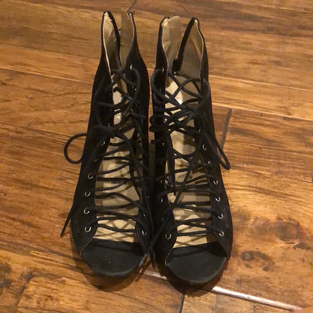 Black lace up Chinese laundry booties